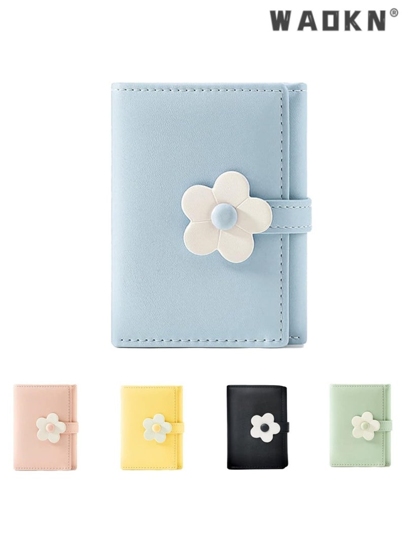 WAOKN Elegant Small Tri-fold Wallet for Women, PU Leather Print with Flower Pattern, Including Cash Pocket, Card Holder, Coin Purse and ID Window(Blue)  - Image 1