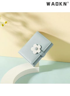 WAOKN Elegant Small Tri-fold Wallet for Women, PU Leather Print with Flower Pattern, Including Cash Pocket, Card Holder, Coin Purse and ID Window(Blue)  - Image 2