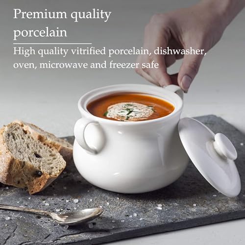 WM Bartleet Sons WM Bartleet & Sons 1750 T411 Traditional Porcelain Lidded Individual French Onion Soup and Stew Bowl with Handles 500ml – White - Image 5