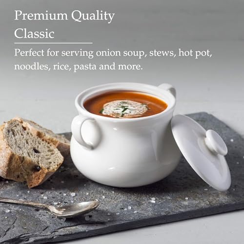 WM Bartleet Sons WM Bartleet & Sons 1750 T411 Traditional Porcelain Lidded Individual French Onion Soup and Stew Bowl with Handles 500ml – White - Image 3