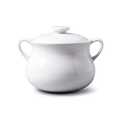 WM Bartleet Sons WM Bartleet & Sons 1750 T411 Traditional Porcelain Lidded Individual French Onion Soup and Stew Bowl with Handles 500ml – White - Image 1