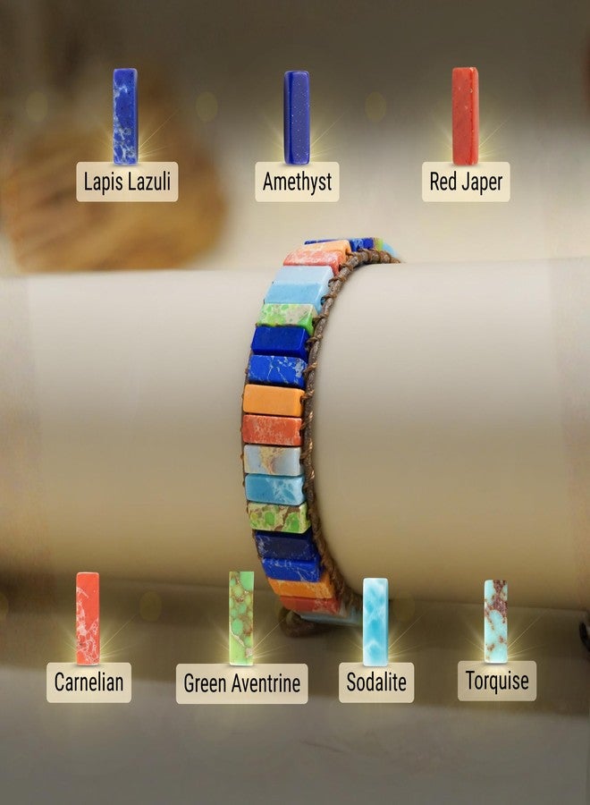 Japam 7 Chakra Healing Crystal Bracelet for Men & Women | Natural Stone Beads | Meditation, Yoga & Anxiety Relief Bracelet | Reiki Energy Balancing Beads with Amethyst, Lapis Lazuli, Aventurine, Carnelian & Jasper (7 Chakra Mosaic Tie Up) - Image 3
