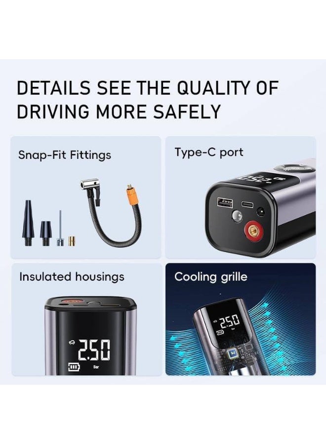 This 70W high-voltage tire inflator for cars, scooters, and bicycles features an easy-to-use digital display that provides accurate, real-time tire pressure readings. - Image 3