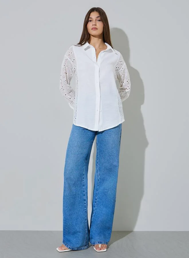 ستايلي White Eyelet Long Sleeve Shirt