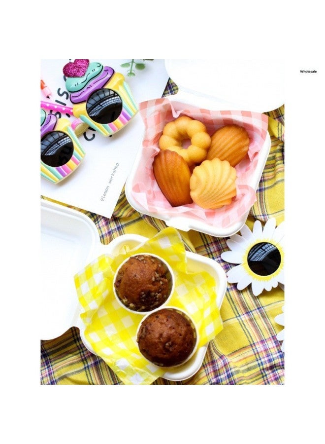 Baking Cake Snack Packaging Vintage Ins Korean Style Pink Yellow Plaid Oil Paper Picnic Lunch Box Lunch Box-Specifications:Yellow Smiling Face-about 50 Pieces Of Oilpaper - Image 2