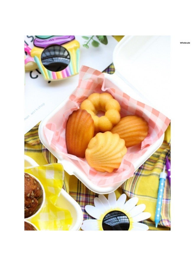 Baking Cake Snack Packaging Vintage Ins Korean Style Pink Yellow Plaid Oil Paper Picnic Lunch Box Lunch Box-Specifications:Yellow Smiling Face-about 50 Pieces Of Oilpaper - Image 5