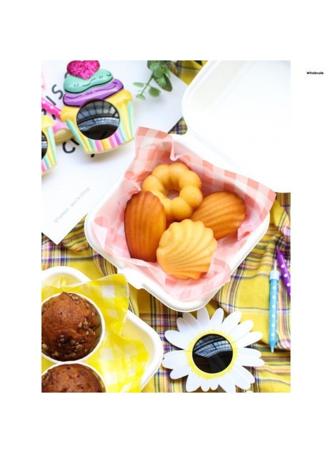 Baking Cake Snack Packaging Vintage Ins Korean Style Pink Yellow Plaid Oil Paper Picnic Lunch Box Lunch Box-Specifications:Yellow Smiling Face-about 50 Pieces Of Oilpaper - Image 3
