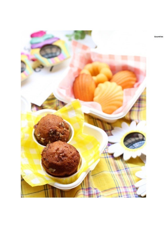 Baking Cake Snack Packaging Vintage Ins Korean Style Pink Yellow Plaid Oil Paper Picnic Lunch Box Lunch Box-Specifications:Yellow Smiling Face-about 50 Pieces Of Oilpaper - Image 4