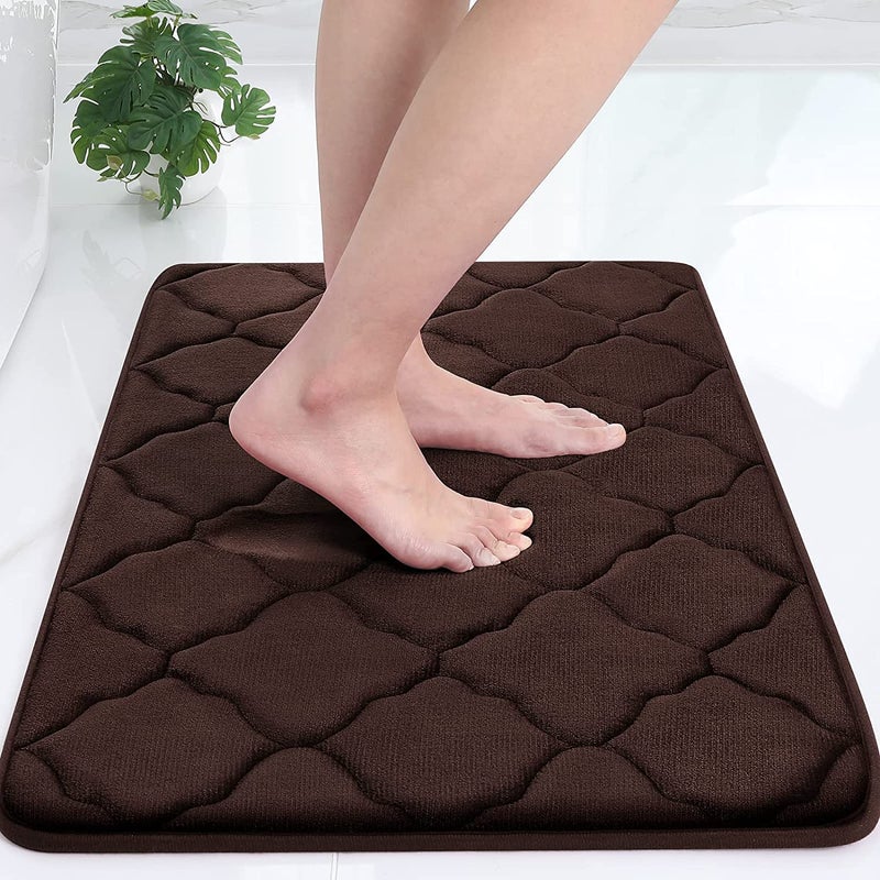 GALENO Memory Foam Soft Bath Mats Non Slip Absorbent Bathroom Rugs Rubber Back Runner Mat for Kitchen Bathroom Floors Brown CHEX60X40 - Image 1