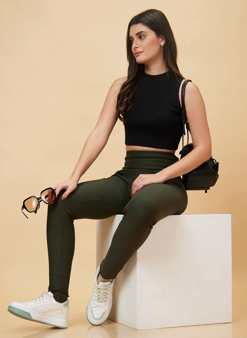 جلو باص جلوبس بنطلون تريجينجز نسائي أخضر زيتوني سكيني فيت