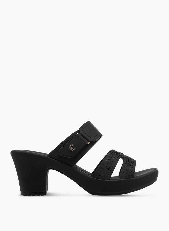 Le Confort Women's Embellished Slip-On Cross Strap Sandals with Block Heels