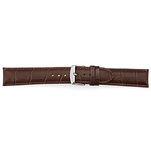 iStrap Leather Watch band Alligator Grain Calfskin Replacement Strap Stainless Steel Buckle Bracelet for Men Women-18mm 19mm 20mm 21mm 22mm 24mm-Black Brown - Image 3