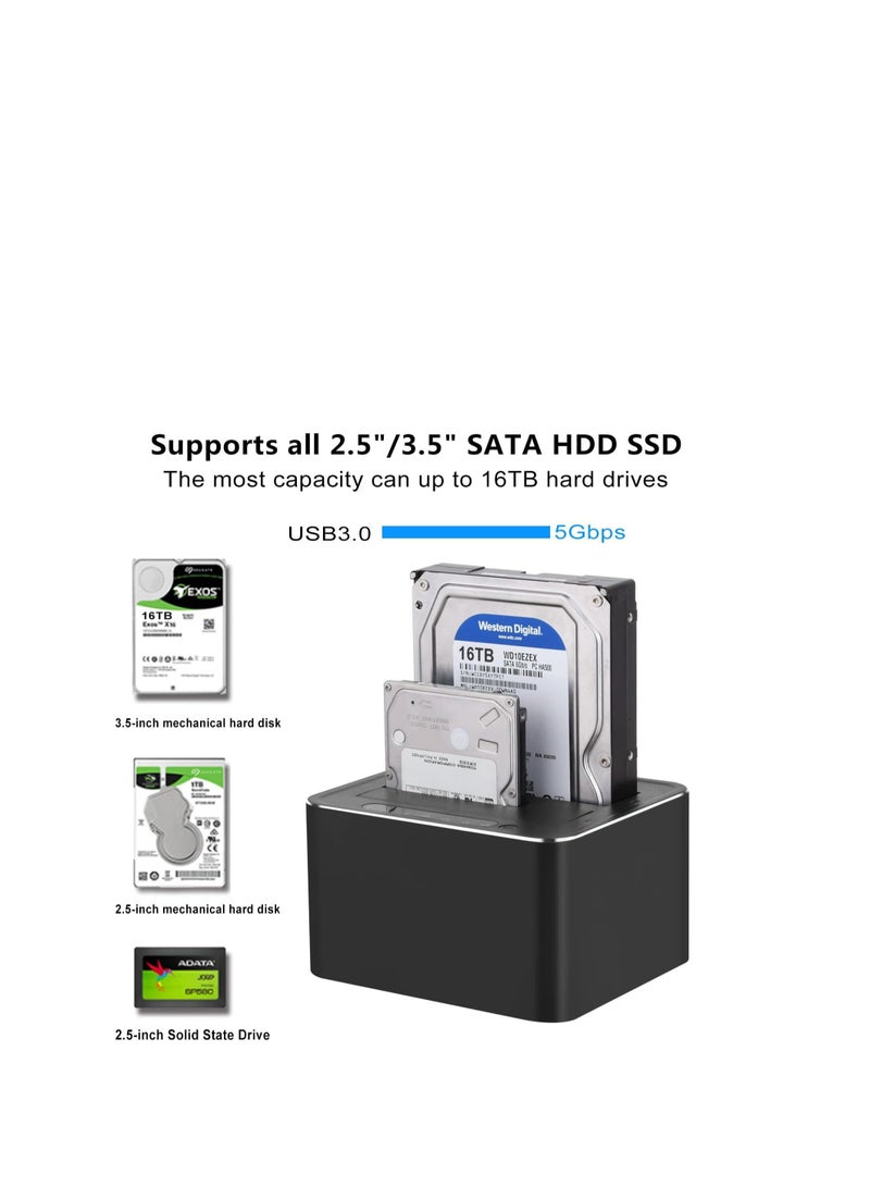 Haing External Hard Drive Docking Station, Hard Drive Dock for 2.5 and 3.5 inch SATA HDD SSD, HDD Docking Station with Dual Bay, USB 3.0 Hard Drive Reader, Support Offline Clone and UASP - Image 2