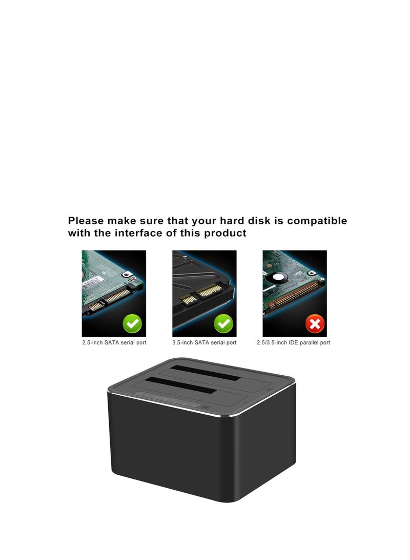Haing External Hard Drive Docking Station, Hard Drive Dock for 2.5 and 3.5 inch SATA HDD SSD, HDD Docking Station with Dual Bay, USB 3.0 Hard Drive Reader, Support Offline Clone and UASP - Image 4