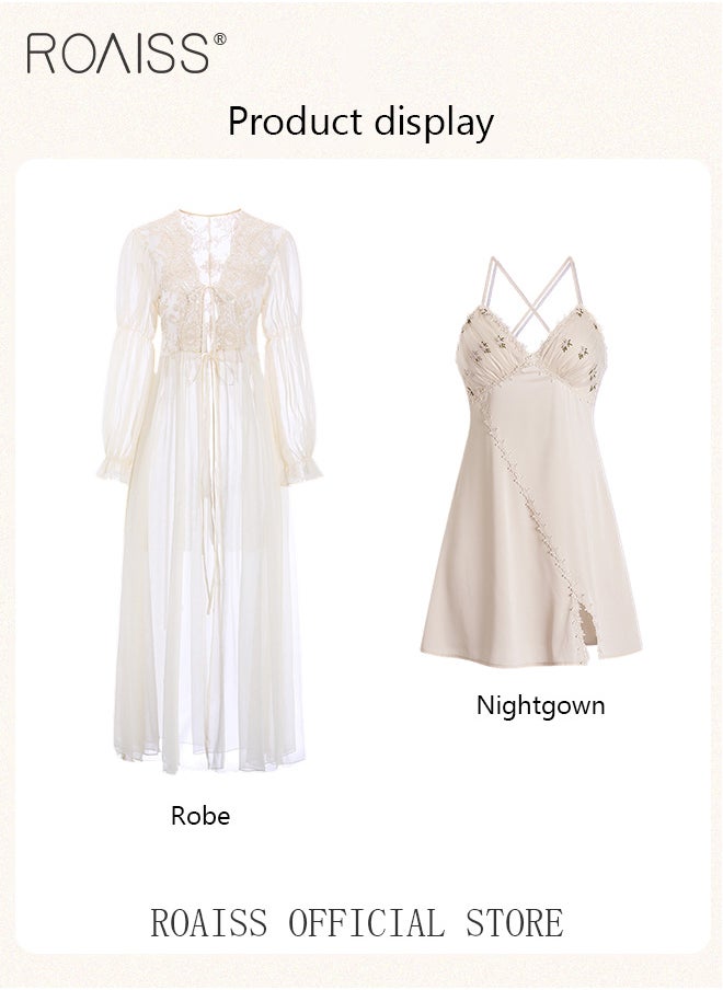 2-Piece Set of Women Pajamas with V-Neck Design Women Home Wear Set Same Color Outer Robe and Lace Element Nightgown - pzsku/ZD011E71A2B456FA8E281Z/45/_/1699610226/c3c7544d-de0c-445c-9d27-2bc7d4cd50c7