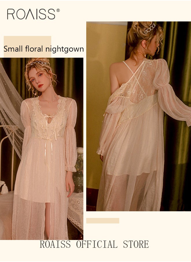 2-Piece Set of Women Pajamas with V-Neck Design Women Home Wear Set Same Color Outer Robe and Lace Element Nightgown - pzsku/ZD011E71A2B456FA8E281Z/45/_/1699610304/6c730020-63a5-444f-9f76-907346e72bca