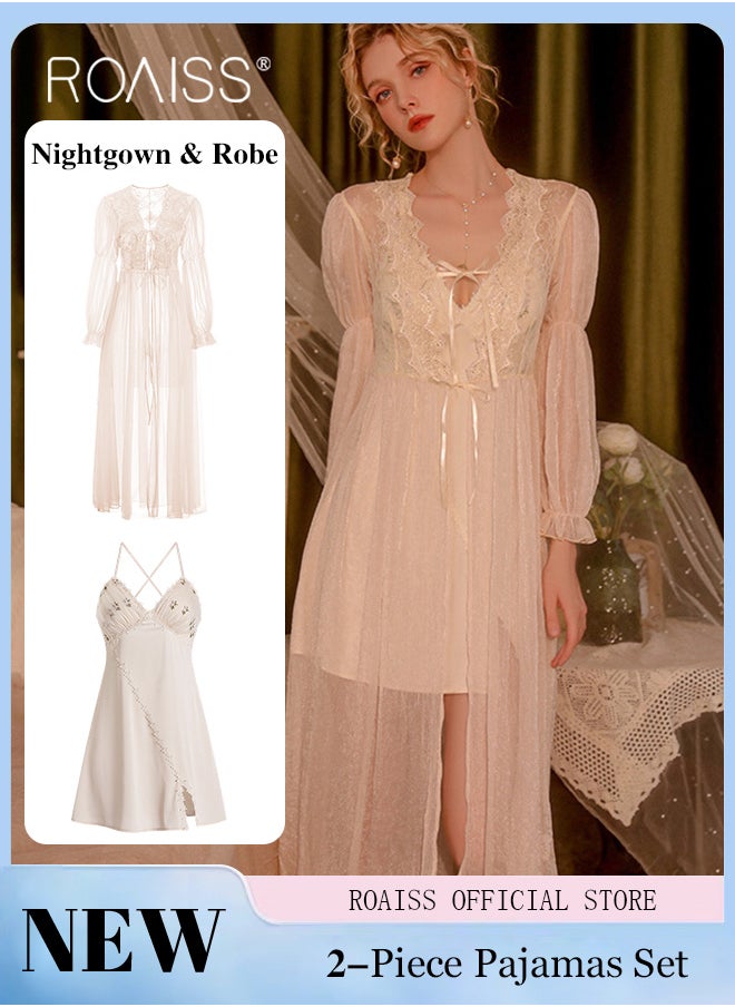 2-Piece Set of Women Pajamas with V-Neck Design Women Home Wear Set Same Color Outer Robe and Lace Element Nightgown - pzsku/ZD011E71A2B456FA8E281Z/45/_/1715570710/4c056070-df64-4f68-bd3a-330bcc7059bf