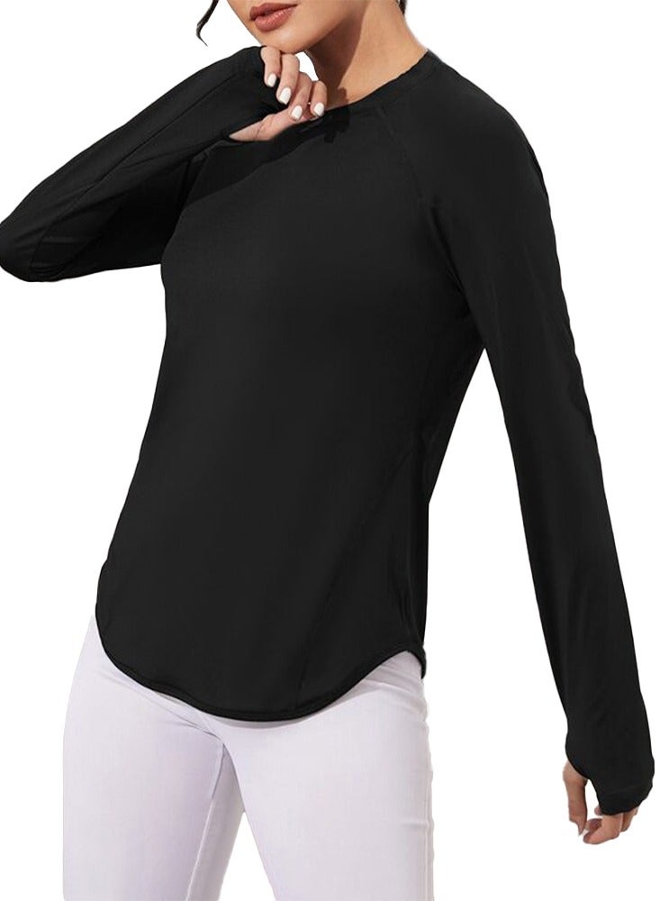 Nileton Sport top curved Hem long sleeves Sport T-shirt Crew