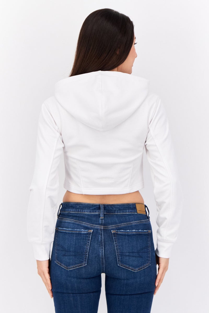 ESPRIT Women Hooded Long Sleeve Graphics Sweatshirt, White - Image 3