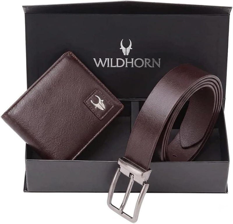 WildHorn mens Leather Wallet Belt Combo Men's Wallet - Image 1