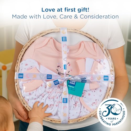 Mee Mee New Born Basket Baby Gift Set | Soft Cotton Clothing Essentials for Infants/Baby Girls, Boys | Baby Shower Clothing Hamper | 8 Pieces | (Round, Pink) - Image 4