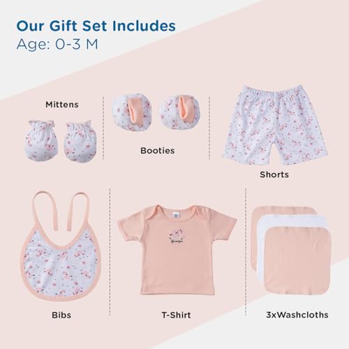 Mee Mee New Born Basket Baby Gift Set | Soft Cotton Clothing Essentials for Infants/Baby Girls, Boys | Baby Shower Clothing Hamper | 8 Pieces | (Round, Pink) - Image 2