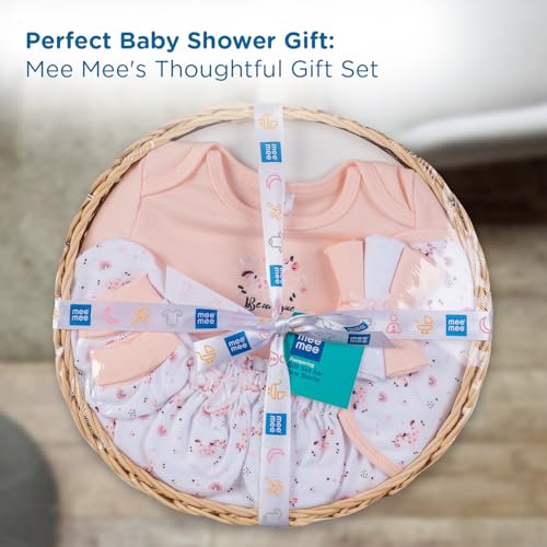 Mee Mee New Born Basket Baby Gift Set | Soft Cotton Clothing Essentials for Infants/Baby Girls, Boys | Baby Shower Clothing Hamper | 8 Pieces | (Round, Pink) - Image 3