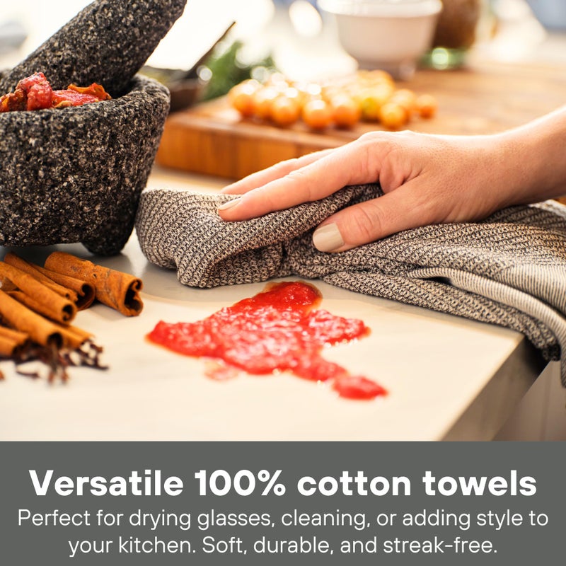 MEEMA Upcycled Kitchen Towels Cotton Fabric | Super Absorbent Hand Towels with Hanging Loop | Cleaning Rags and Dish Towels for Kitchen | Charcoal | Large 18 x 28 Inch | 4-Pack - Image 4