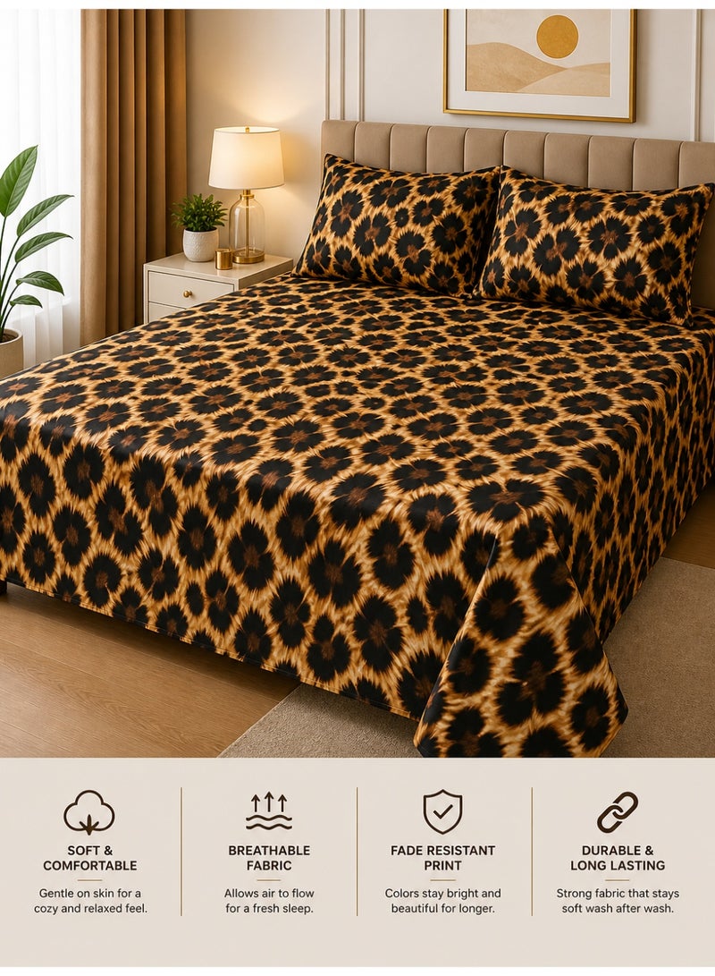 Eworld King Size Bed Sheet Set 220x240 cm Leopard Print 125 GSM Soft Breathable Fabric 1 Bedsheet 2 Pillow Covers Durable Fade Resistant - Image 1
