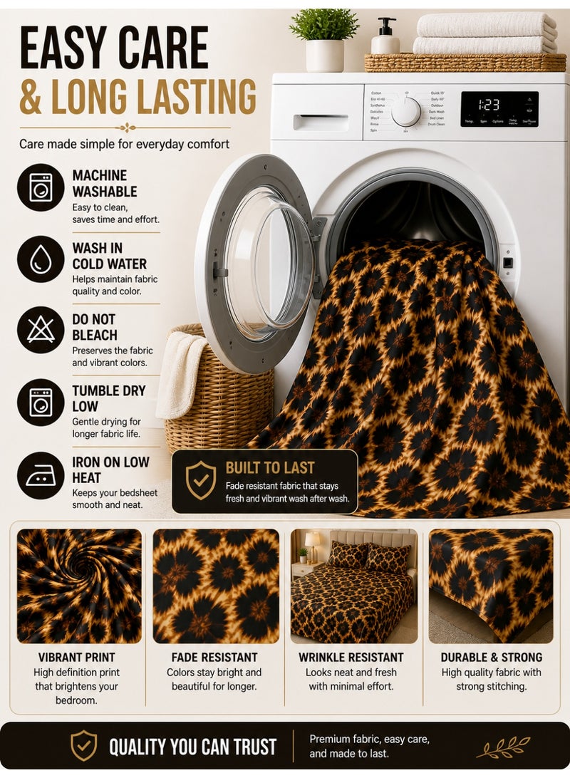 Eworld King Size Bed Sheet Set 220x240 cm Leopard Print 125 GSM Soft Breathable Fabric 1 Bedsheet 2 Pillow Covers Durable Fade Resistant - Image 4