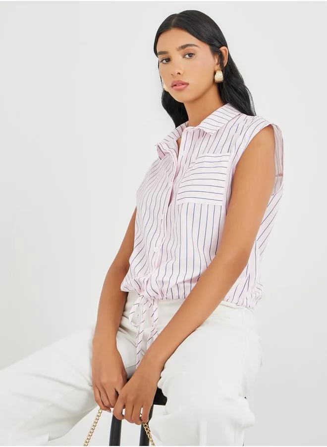 Styli Styli Striped Sleeveless Buttoned Shirt