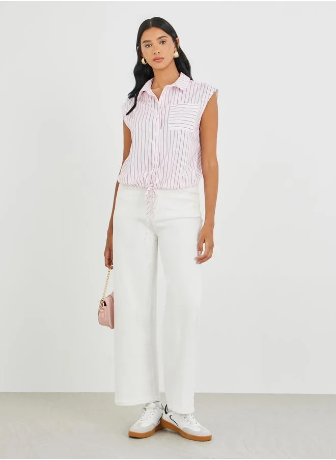 Styli Styli Striped Sleeveless Buttoned Shirt