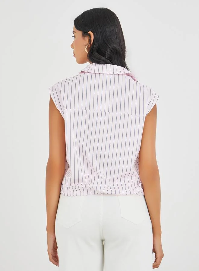 Styli Striped Sleeveless Buttoned Shirt