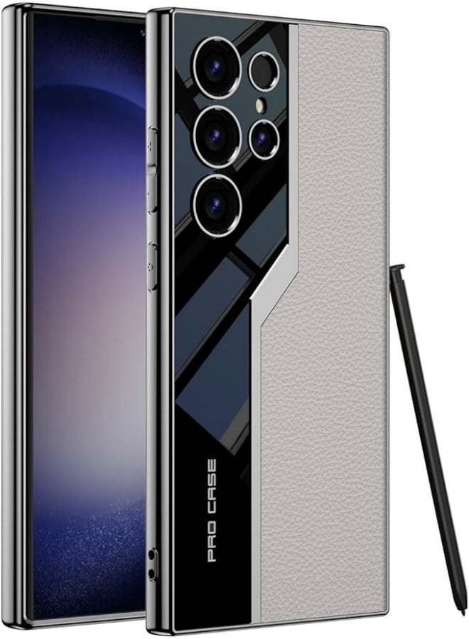 general Case Compatible with  Galaxy S24 Ultra Case Electroplated TPU Frame and Back Leather Cover Slim Shockproof Case for Galaxy S24 Ultra - Image 1