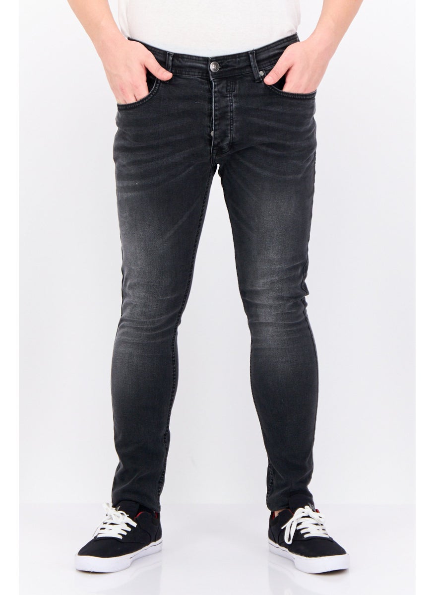 CROSSHATCH Men Slim Fit Washed Stretchable Long Jeans, Black  - Image 1