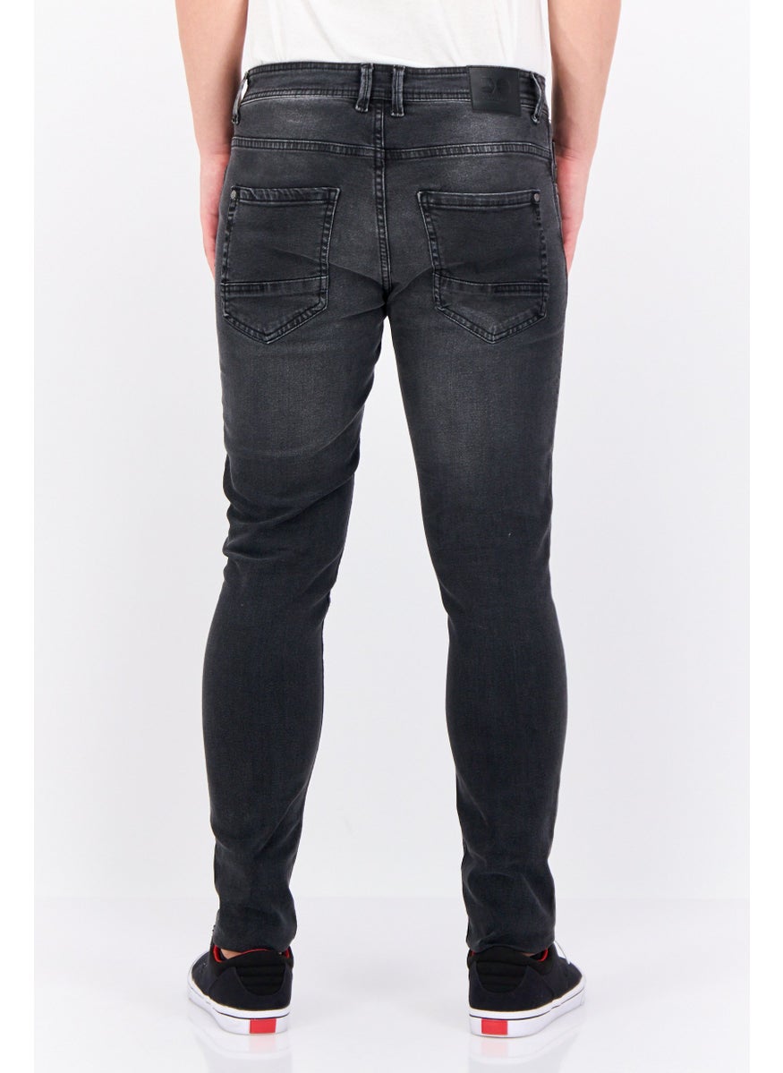 CROSSHATCH Men Slim Fit Washed Stretchable Long Jeans, Black  - Image 3