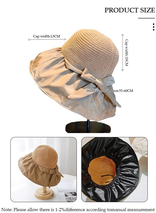 DUNISO Women's Foldable Sun Hat Big Bowknot Summer Wide Brim Roll Up Beach Cap Summer Solid Travel Beach Bucket Hats UV Protection UPF50+ for Vacation Outdoor Activities - Image 2