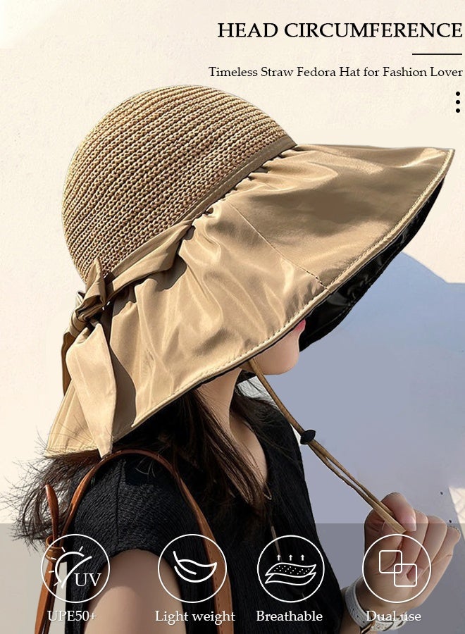 DUNISO Women's Foldable Sun Hat Big Bowknot Summer Wide Brim Roll Up Beach Cap Summer Solid Travel Beach Bucket Hats UV Protection UPF50+ for Vacation Outdoor Activities - Image 5