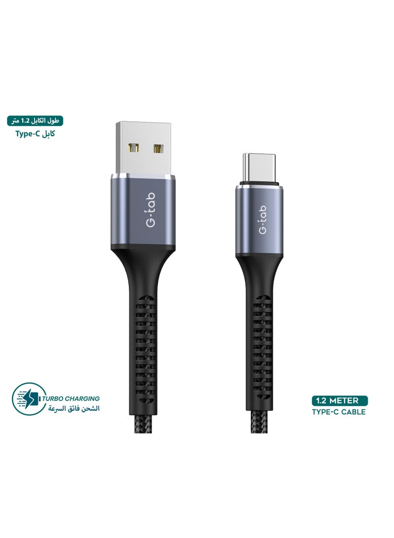 G-TAB USB-C Fast Charging Cable 1.2M, Turbo Charging,USB C Cable A to Type Data Cord Premium Nylon Braided Compatible For iphone,Samsung Galaxy, MacBook Pro, Nintendo Switch, Huawei MateBook X Pro iPad Mini - Image 1