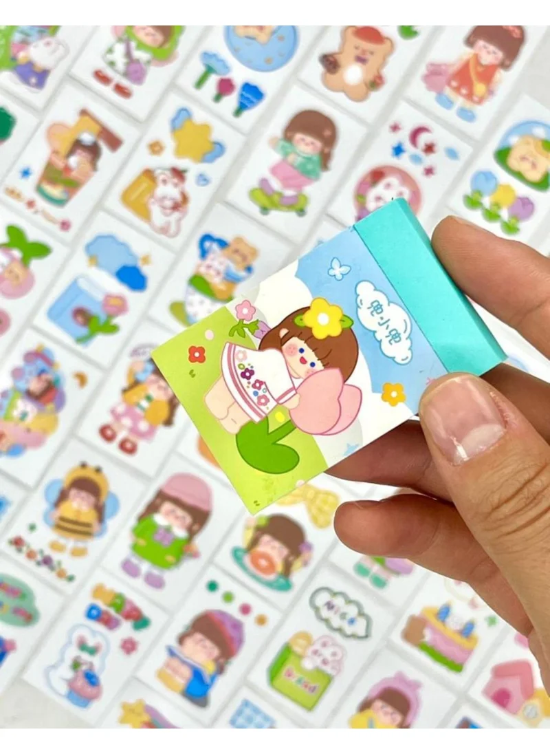 Kağıt Gemi Dükkan Paper Ship Shop Cute Girl and Tulip 50 Sheets Turquoise Notebook Sticker / Decal / Bullet Journal / Notebook Decoration / Scrapbook
