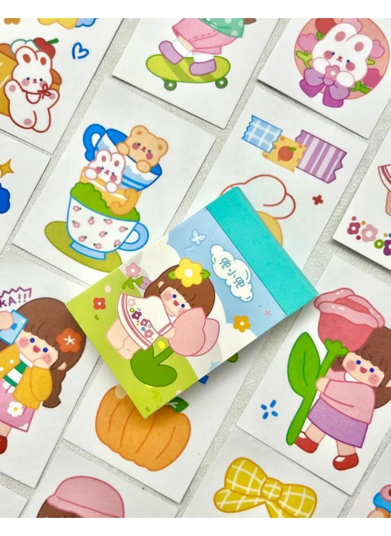 Kağıt Gemi Dükkan Paper Ship Shop Cute Girl and Tulip 50 Sheets Turquoise Notebook Sticker / Decal / Bullet Journal / Notebook Decoration / Scrapbook