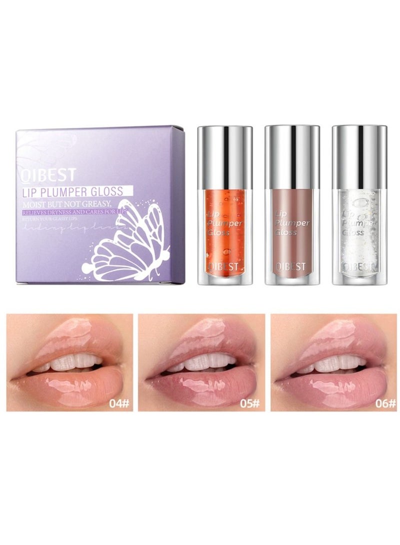 QiBest 3Pcs Lip Glow Oil Tinted Lip Balm Hydrating Lip Plumping Gloss Non Sticky Long Lasting Big Head Brush Lip Plumper Moisturizing Nourishing Transparent Lip Care Products for Dry Lips Set B - Image 1