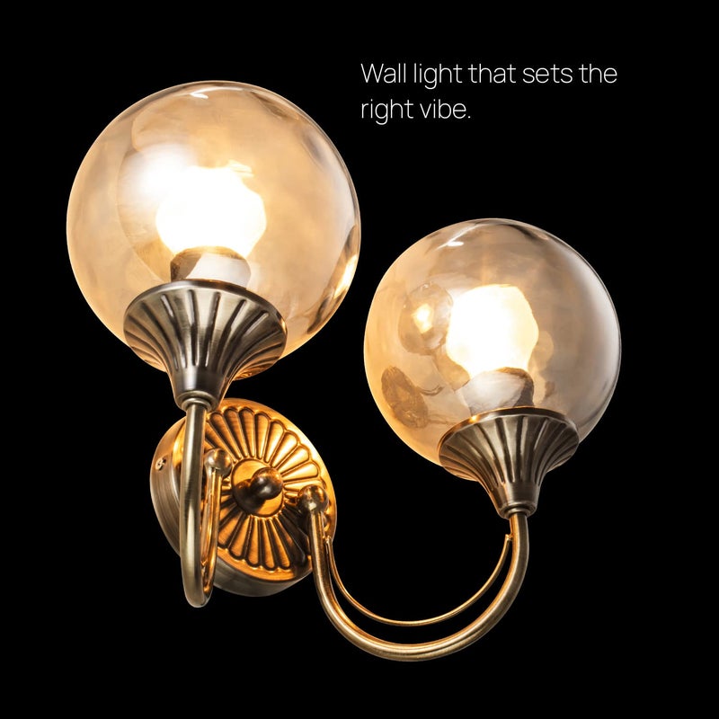 wipro BeuHome Double Wall Light BW04 | Premium Indoor Decorative Light with Smokey Glass & Brush Antique Nickel Design | Surface Mounted Classic Wall Light | E27 (2H, Antique Nickel) - Image 4