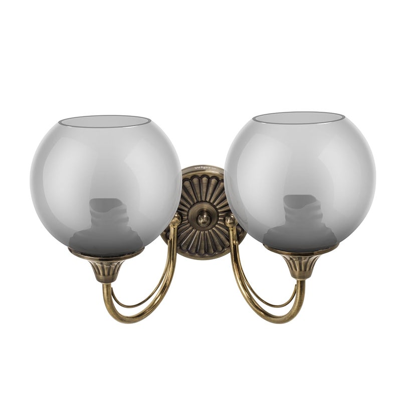 wipro BeuHome Double Wall Light BW04 | Premium Indoor Decorative Light with Smokey Glass & Brush Antique Nickel Design | Surface Mounted Classic Wall Light | E27 (2H, Antique Nickel) - Image 1