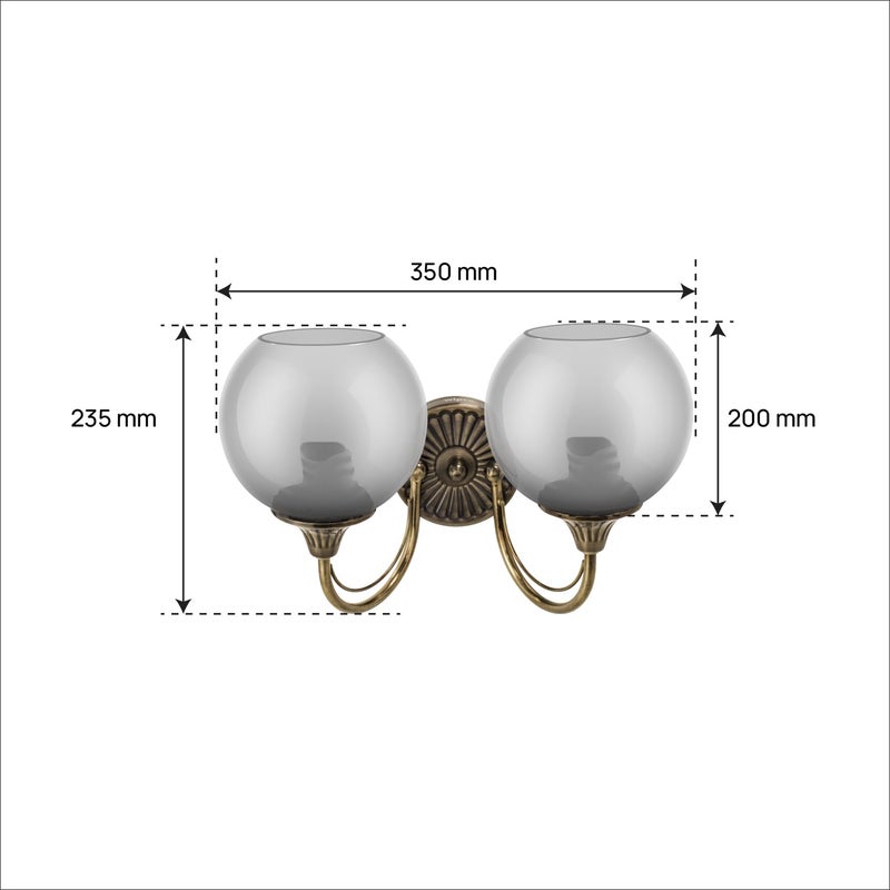 wipro BeuHome Double Wall Light BW04 | Premium Indoor Decorative Light with Smokey Glass & Brush Antique Nickel Design | Surface Mounted Classic Wall Light | E27 (2H, Antique Nickel) - Image 5