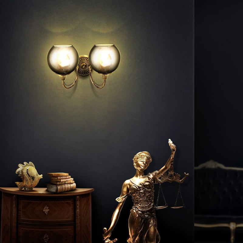 wipro BeuHome Double Wall Light BW04 | Premium Indoor Decorative Light with Smokey Glass & Brush Antique Nickel Design | Surface Mounted Classic Wall Light | E27 (2H, Antique Nickel) - Image 3