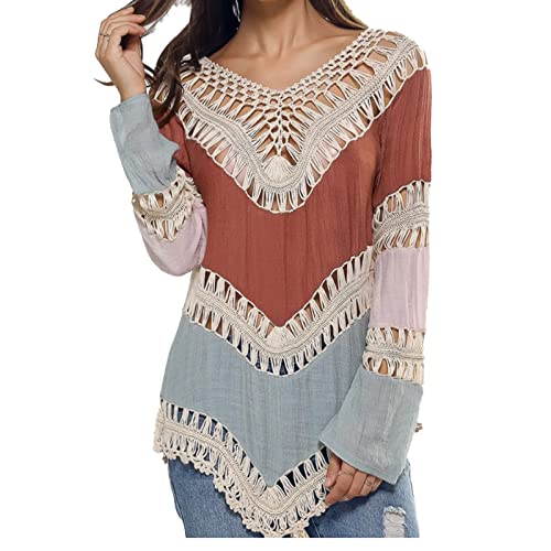 Vanbuy Women s Bohemian Crochet Shirt Tunic Tops Blouses Beach Bikini Coverup Z01-91-Orange - Image 2