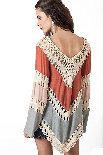 Vanbuy Women s Bohemian Crochet Shirt Tunic Tops Blouses Beach Bikini Coverup Z01-91-Orange - Image 3