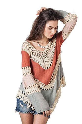 Vanbuy Women s Bohemian Crochet Shirt Tunic Tops Blouses Beach Bikini Coverup Z01-91-Orange - Image 5