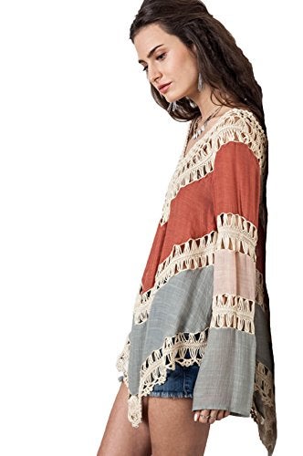 Vanbuy Women s Bohemian Crochet Shirt Tunic Tops Blouses Beach Bikini Coverup Z01-91-Orange - Image 4